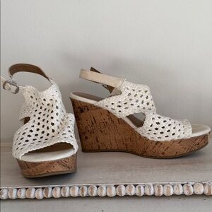 Woven White Cork Wedge Sandals - Women's